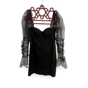 Black whimsigoth style flared sleeve mini dress